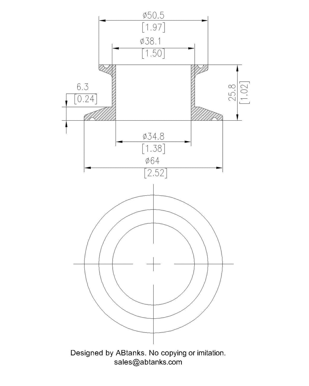End Cap Reducer | Tri Clamp 2 in. x 1.5 in. - SS304 / 3A