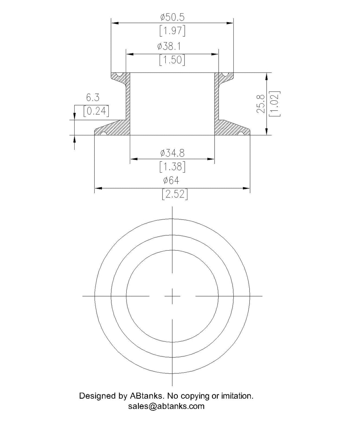 End Cap Reducer | Tri Clamp 2 in. x 1.5 in. - SS304 / 3A