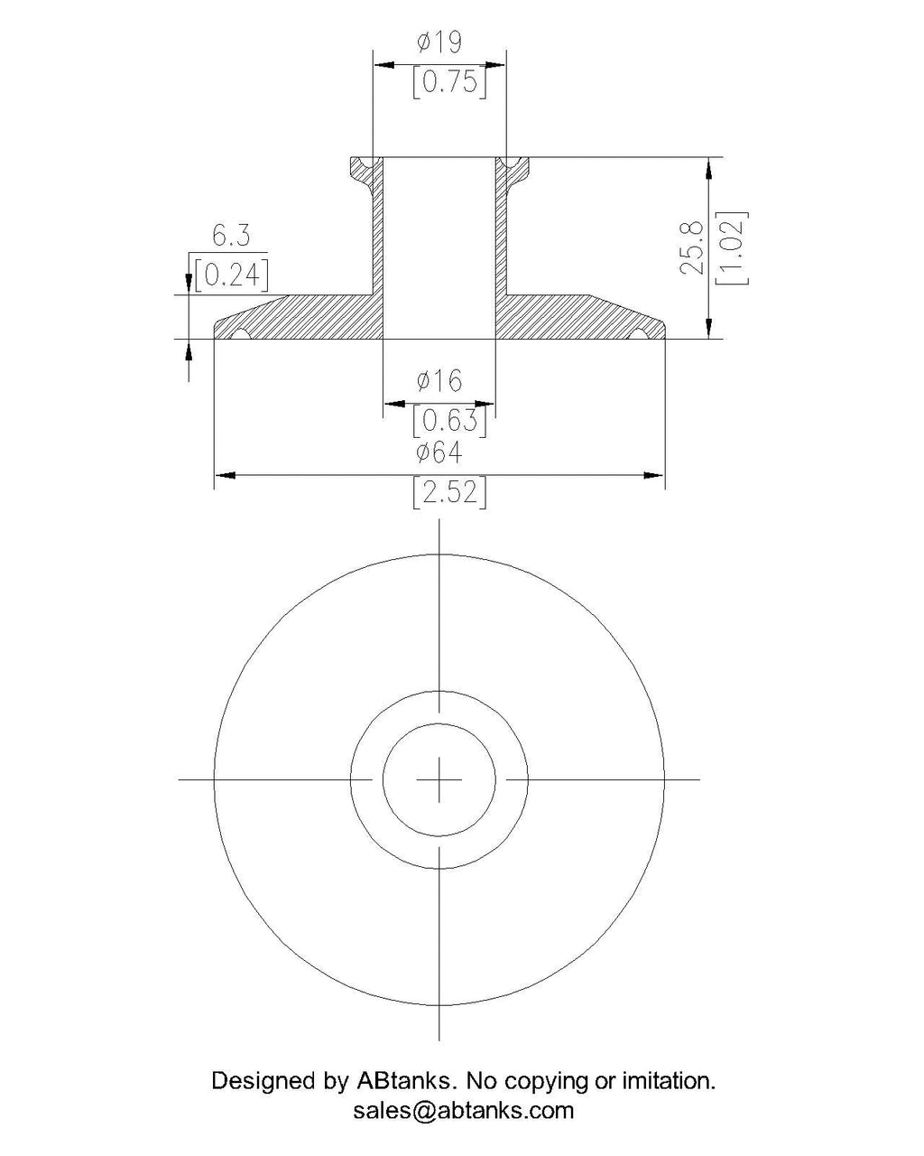 Eccentric End Cap Reducer | Tri Clamp 2 in. x 1 in. - SS304 / 3A