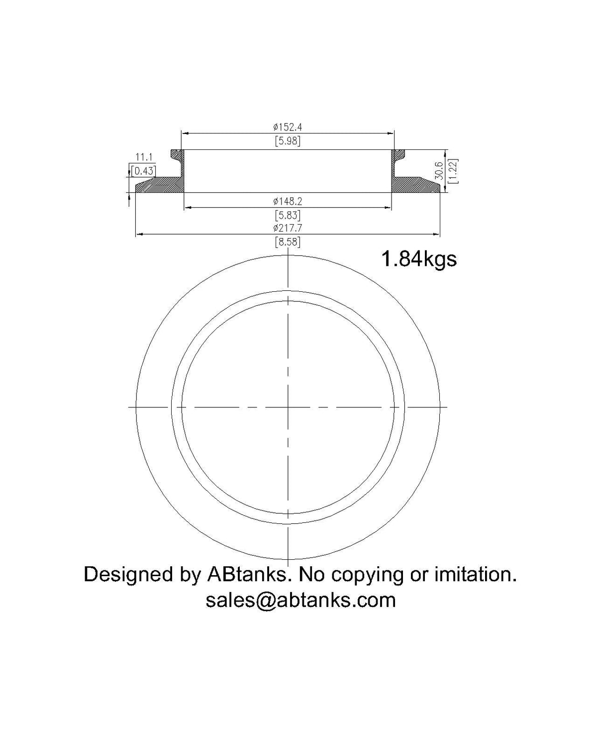 End Cap Reducer | Tri Clamp 8 in. x6 in. - SS304 / 3A