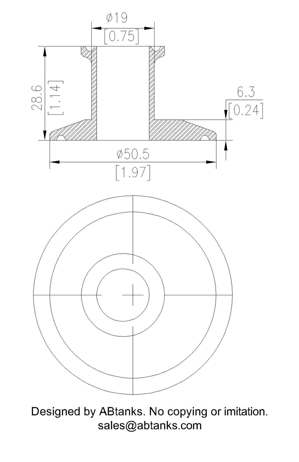 Eccentric End Cap Reducer | Tri Clamp 1 in. x 0.75 in. - SS304 / 3A