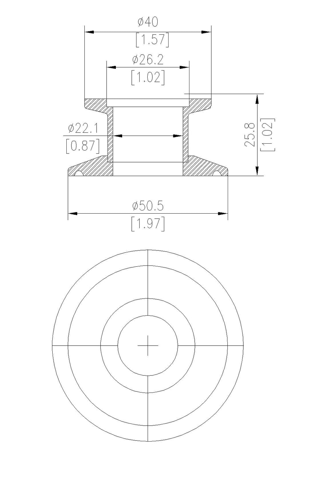 End Cap Reducer | Tri Clamp 1 in. x KF25. - SS304 / 3A
