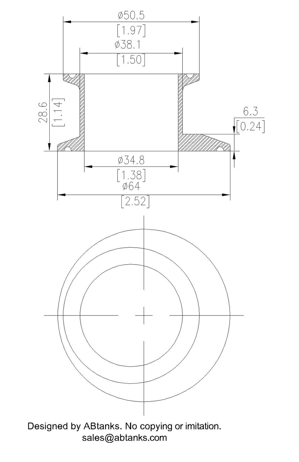 Eccentric End Cap Reducer | Tri Clamp 2 in. x 1.5 in. - SS304 / 3A