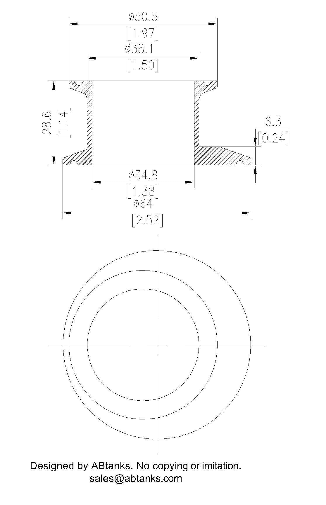 Eccentric End Cap Reducer | Tri Clamp 2 in. x 1.5 in. - SS304 / 3A