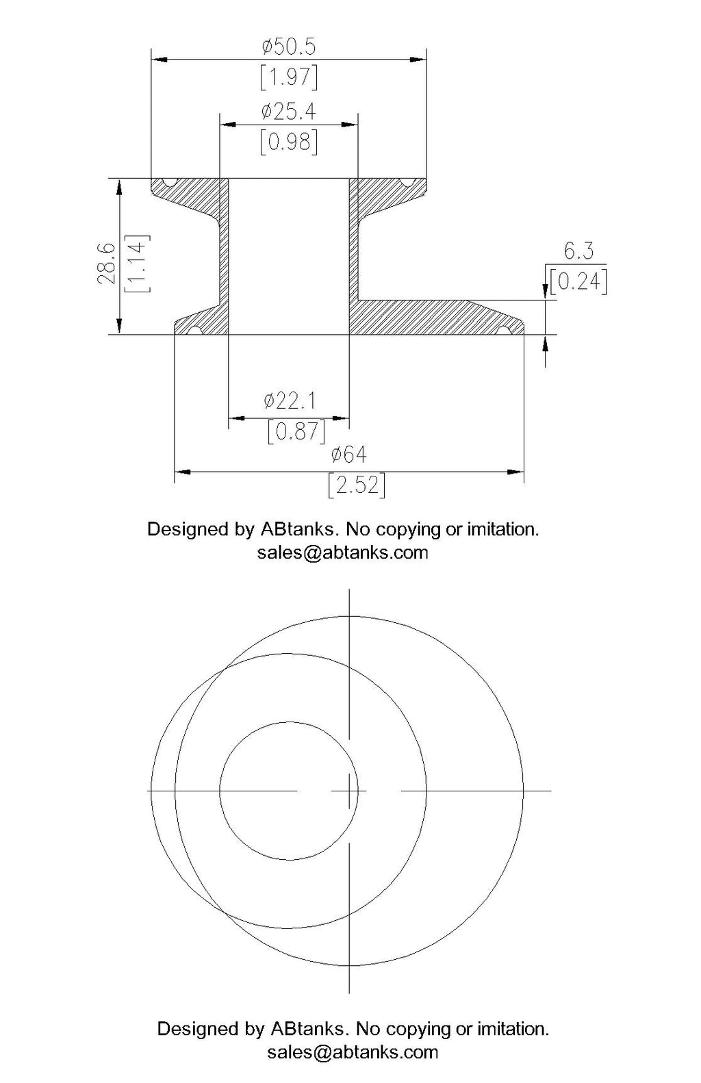Eccentric End Cap Reducer | Tri Clamp 2 in. x 1 in. - SS304 / 3A