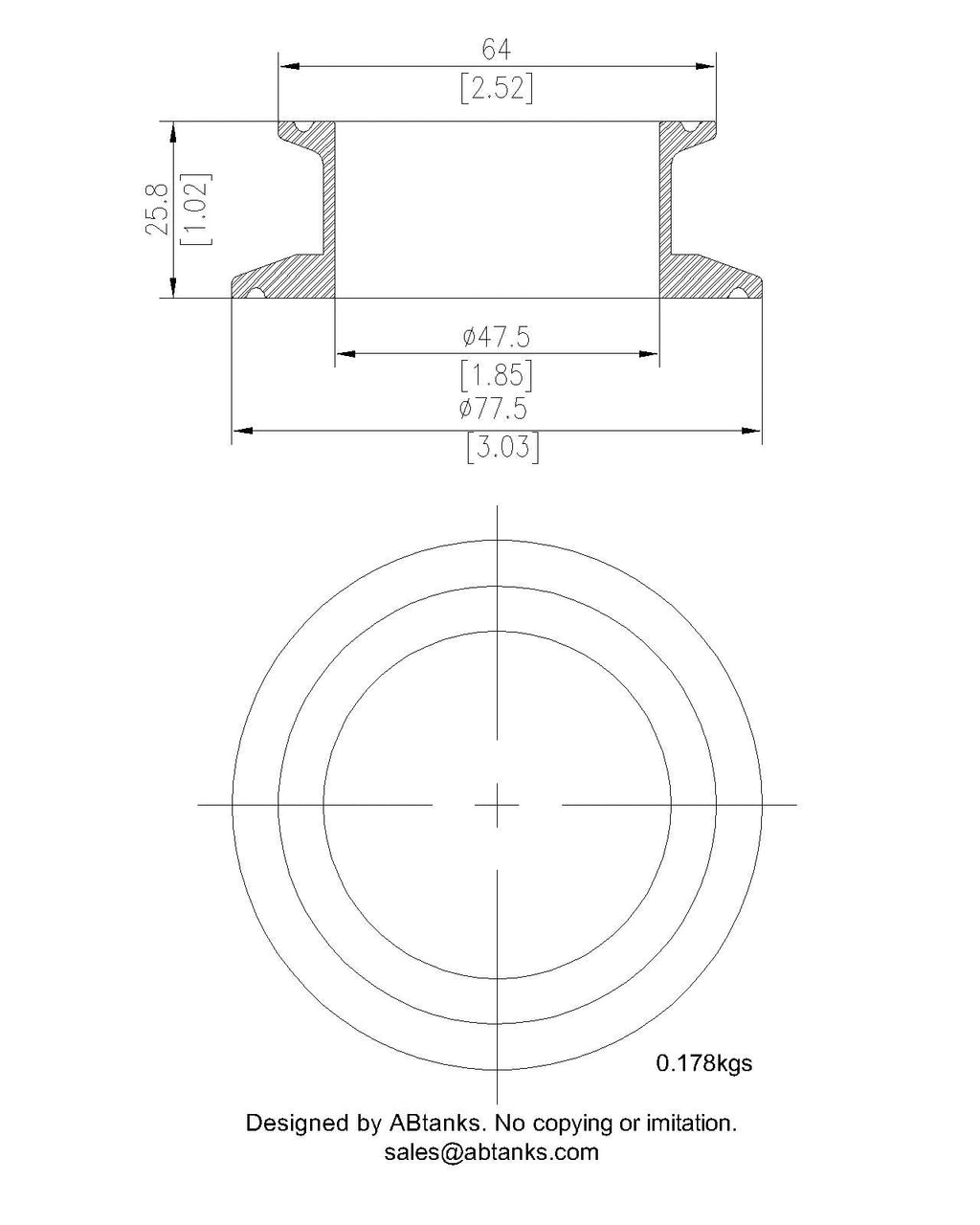End Cap Reducer | Tri Clamp 2.5 in. x 2 in. - SS304 / 3A