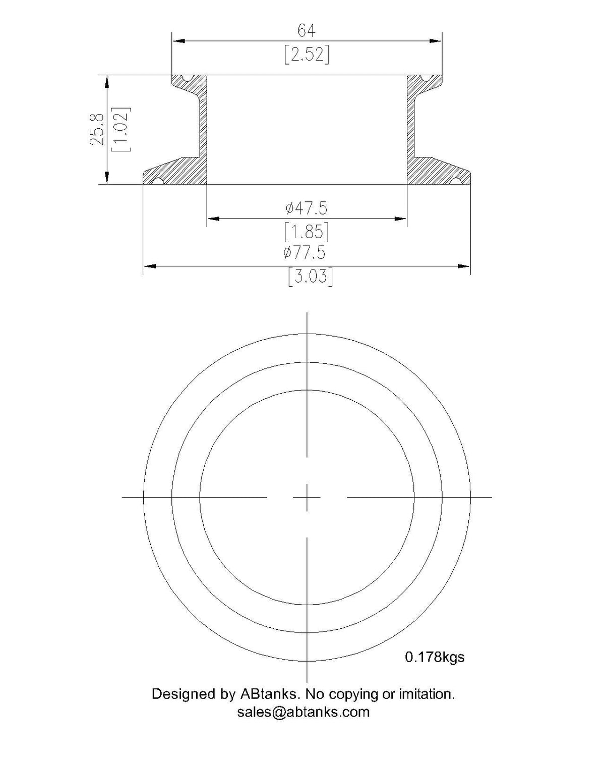 End Cap Reducer | Tri Clamp 2.5 in. x 2 in. - SS304 / 3A