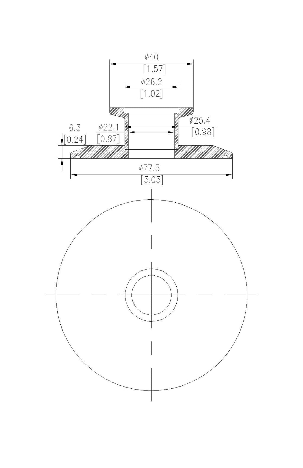 End Cap Reducer | Tri Clamp 2.5 in. x KF25. - SS304 / 3A
