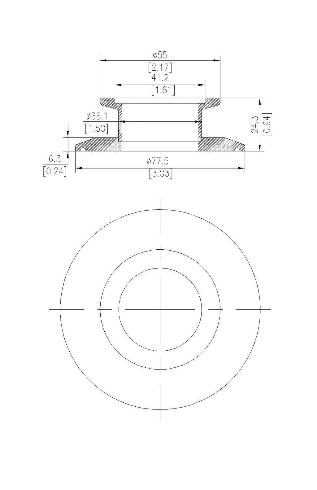 End Cap Reducer | Tri Clamp 2.5 in. x KF40. - SS304 / 3A