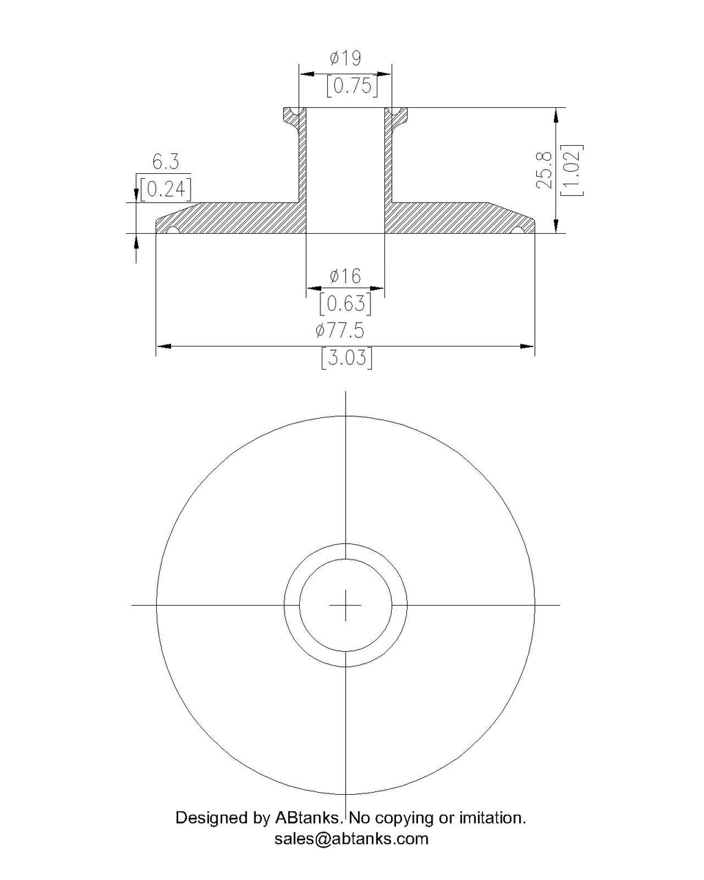 End Cap Reducer | Tri Clamp 2.5 in. x 1 in. - SS304 / 3A