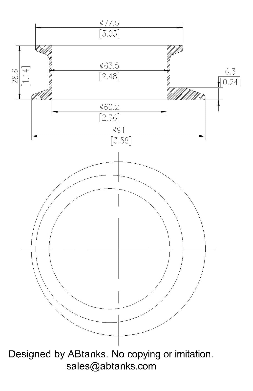 Eccentric End Cap Reducer | Tri Clamp 3 in. x2.5in. - SS304 / 3A