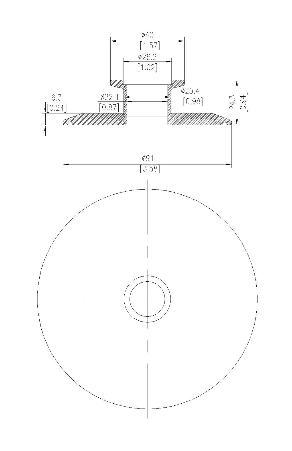 End Cap Reducer | Tri Clamp 3 in. x KF25. - SS304 / 3A
