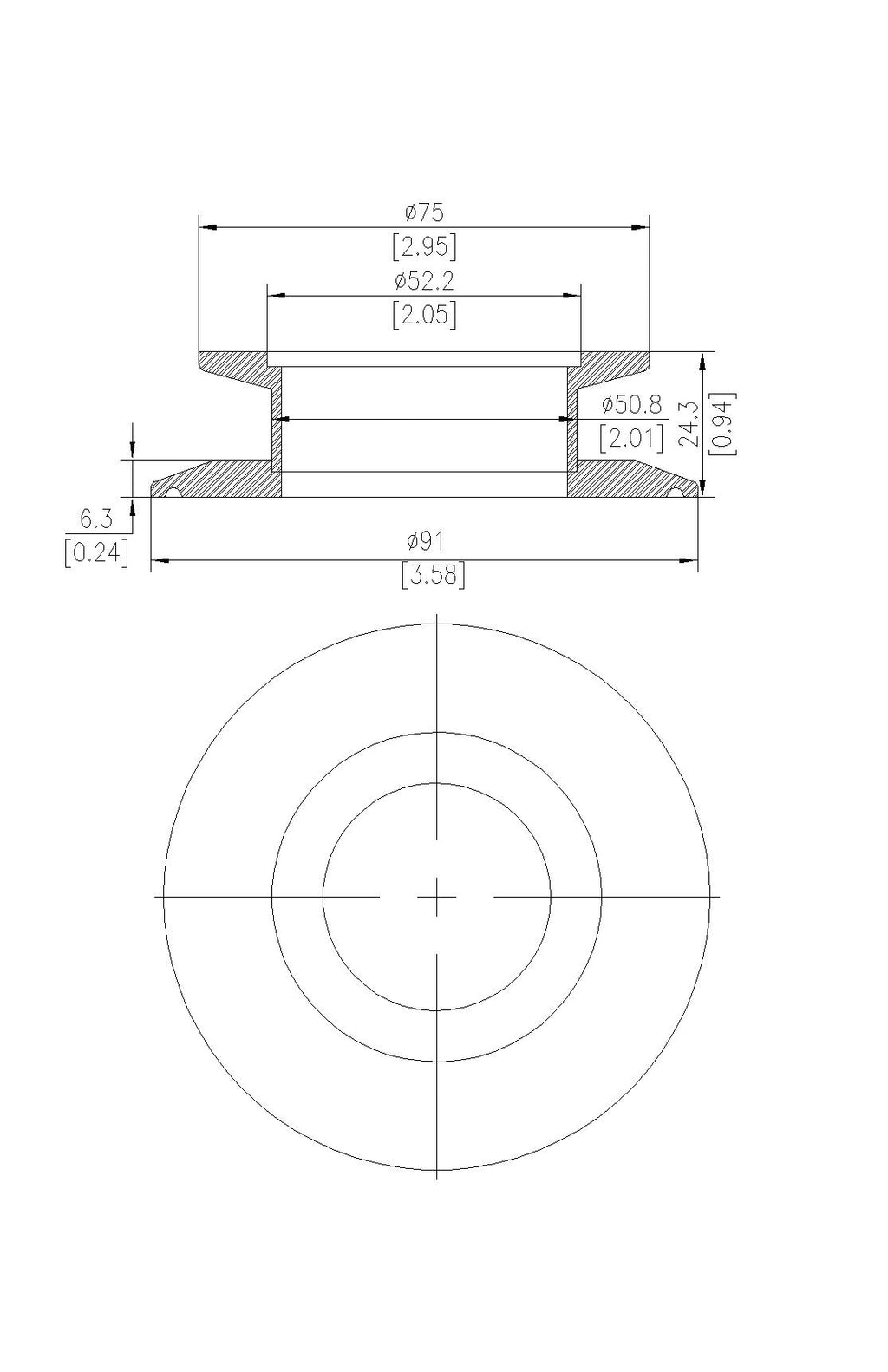 End Cap Reducer | Tri Clamp 3 in. x KF50. - SS304 / 3A