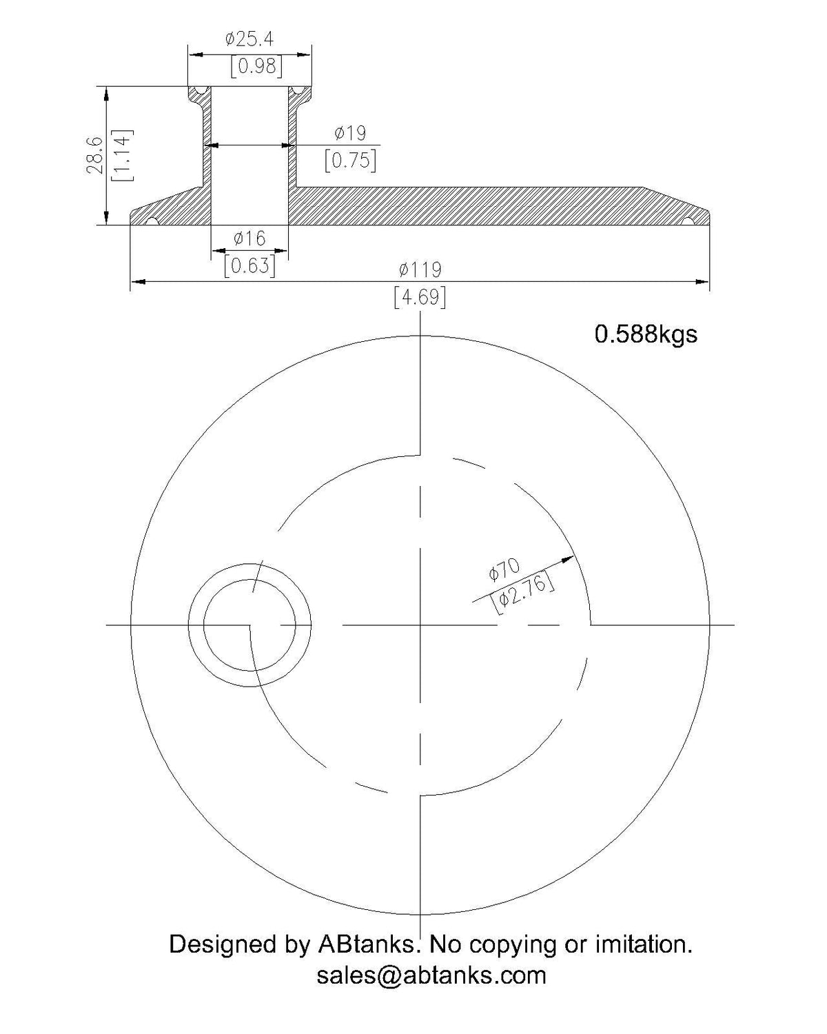 Eccentric End Cap Reducer | Tri Clamp 4 in. x 0.75 in. - SS304 / 3A