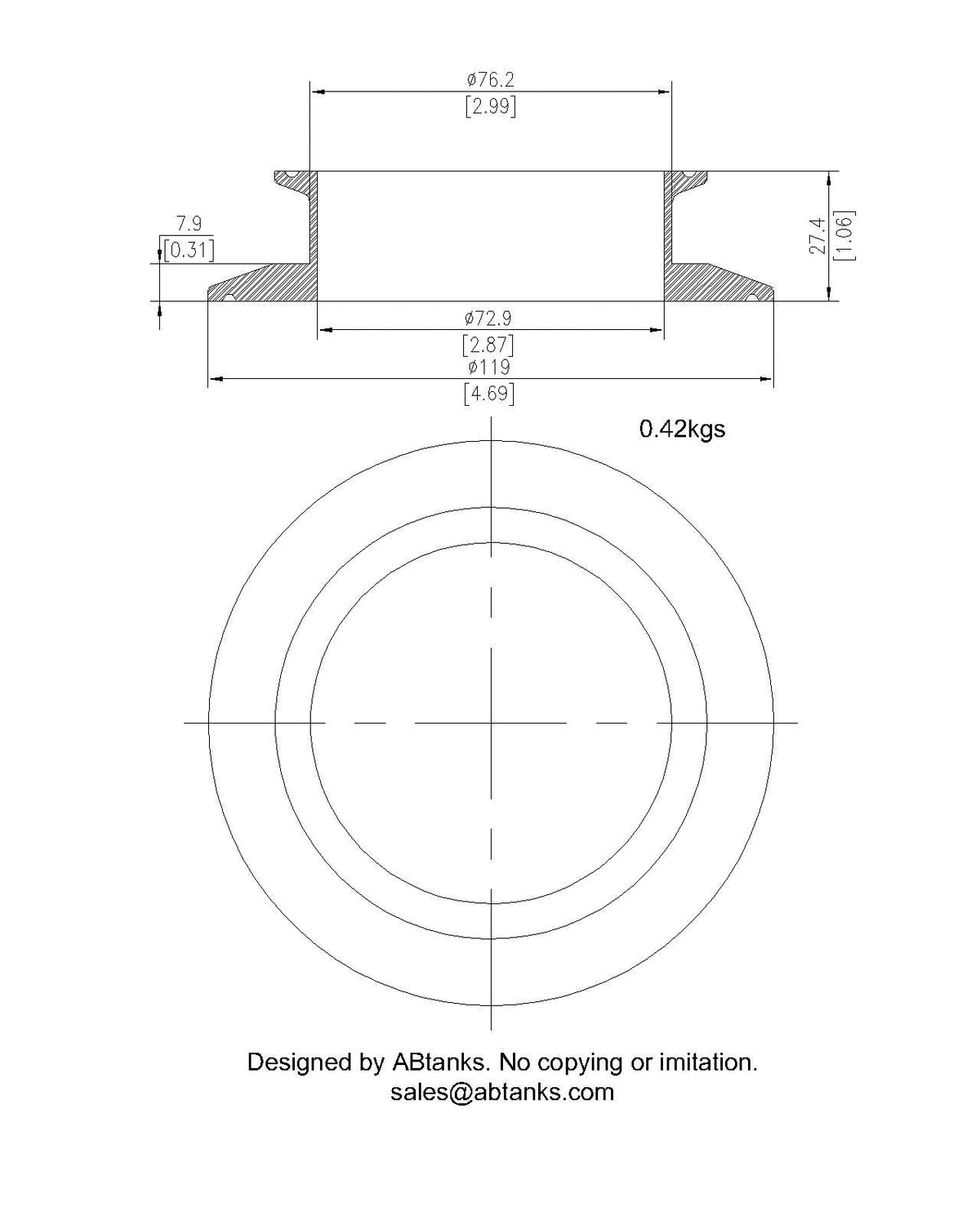 End Cap Reducer | Tri Clamp 4 in. x 3 in. - SS304 / 3A