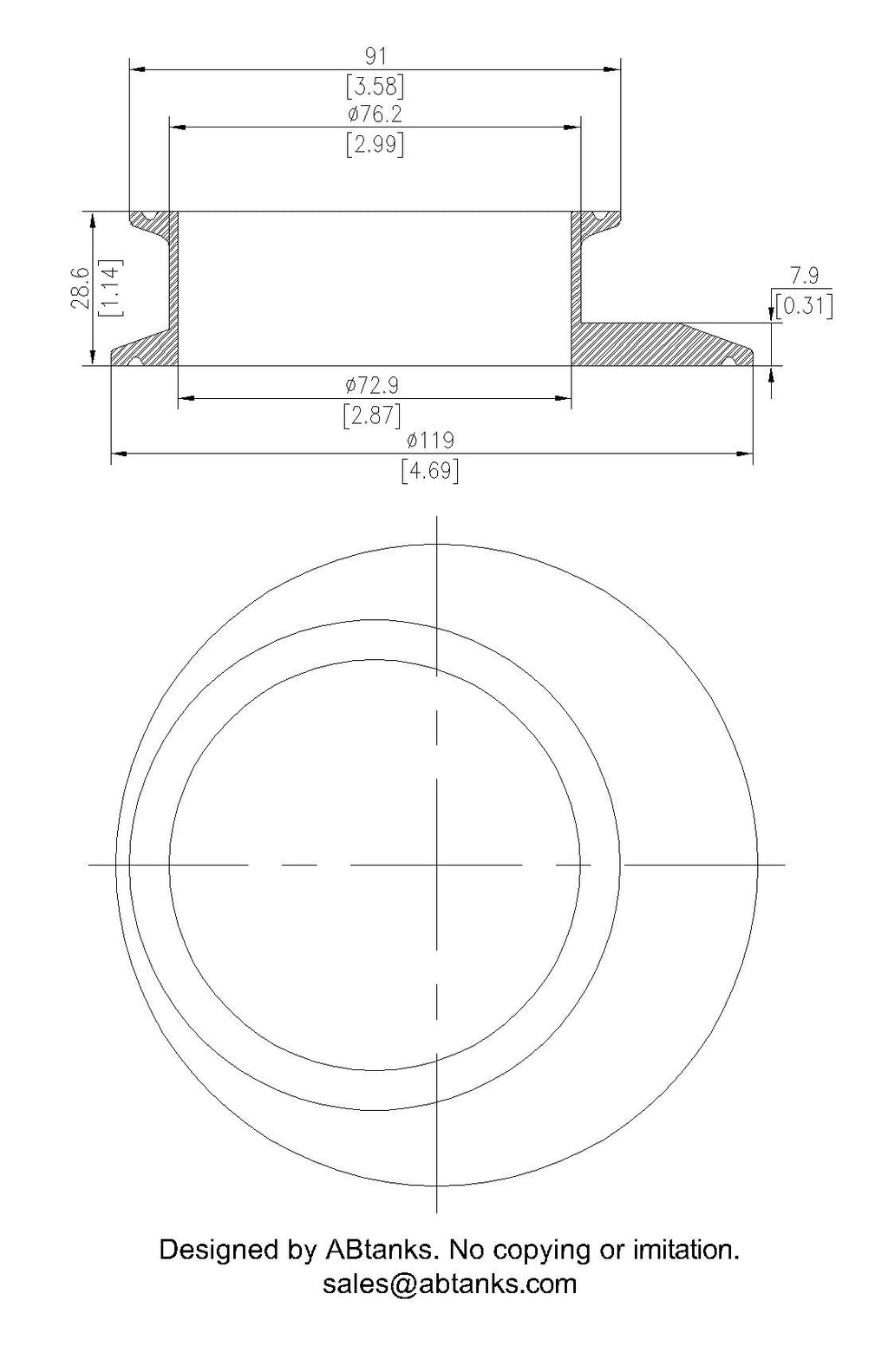 Eccentric End Cap Reducer | Tri Clamp 4 in. x3 in. - SS304 / 3A