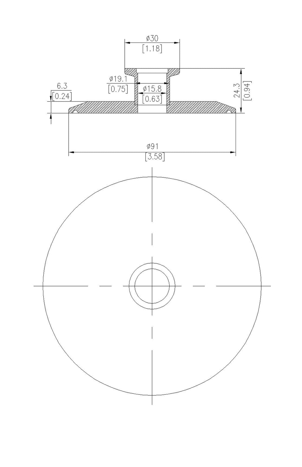 End Cap Reducer | Tri Clamp 4 in. x KF16. - SS304 / 3A