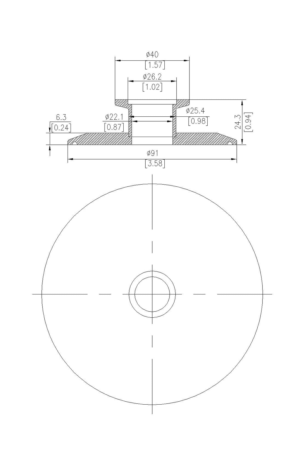 End Cap Reducer | Tri Clamp 4 in. x KF25. - SS304 / 3A