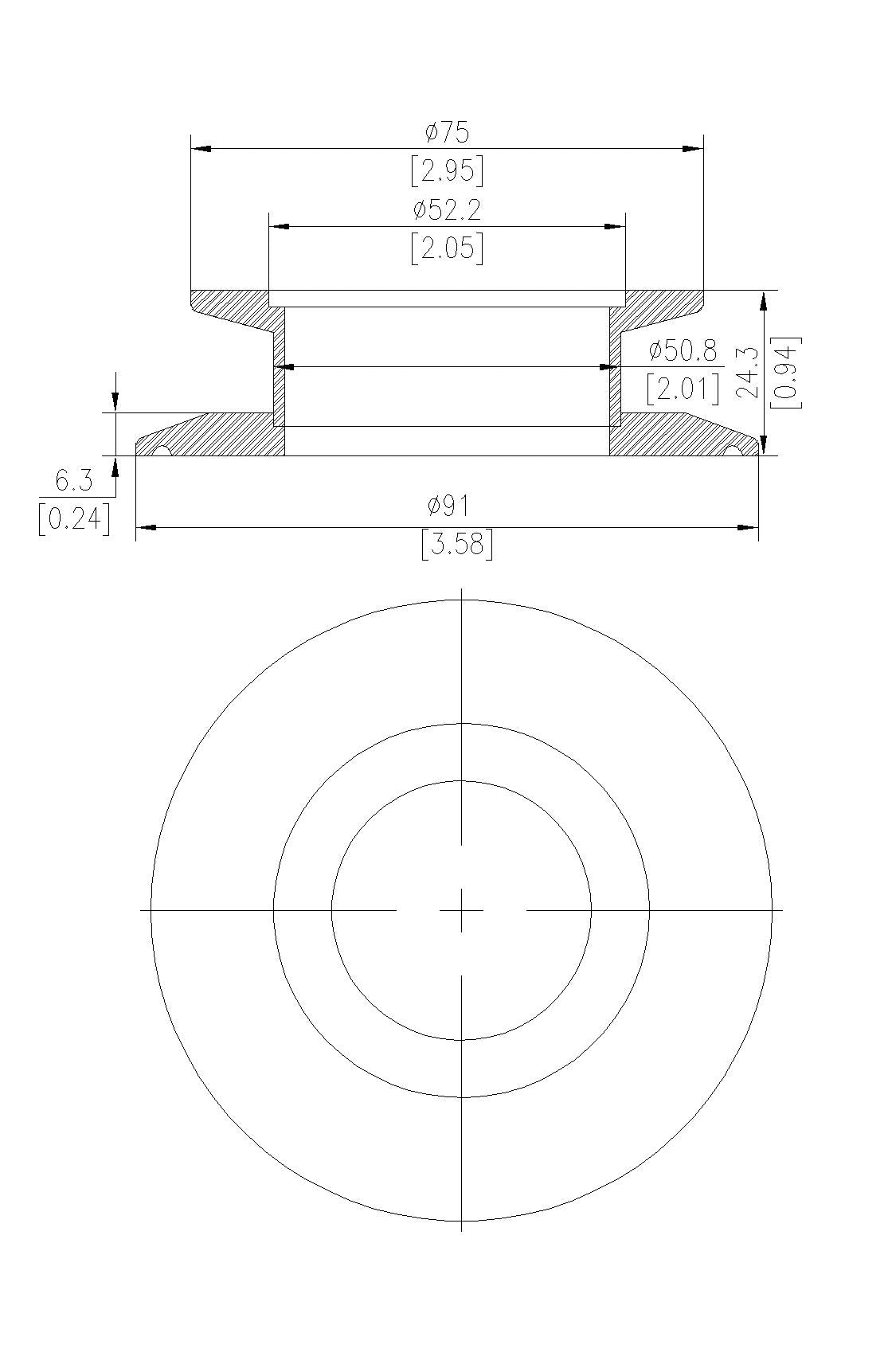 End Cap Reducer | Tri Clamp 4 in. x KF50 - SS304 / 3A