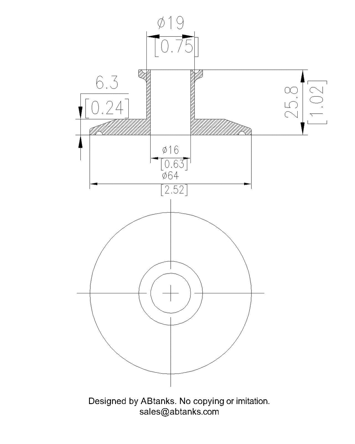 End Cap Reducer | Tri Clamp 2 in. x 0.75 in. - SS304 / 3A