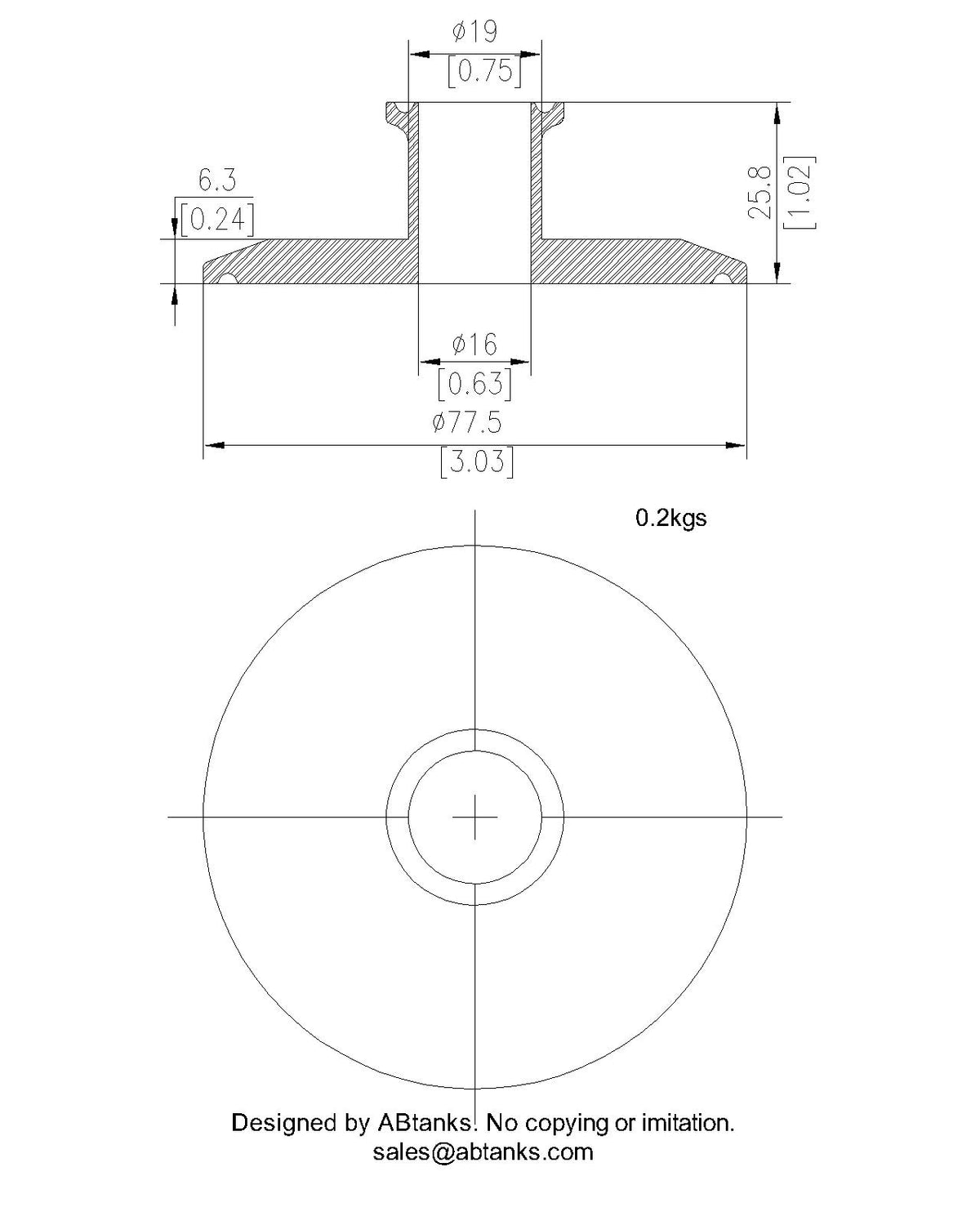 End Cap Reducer | Tri Clamp 2.5 in. x 0.75 in. - SS304 / 3A