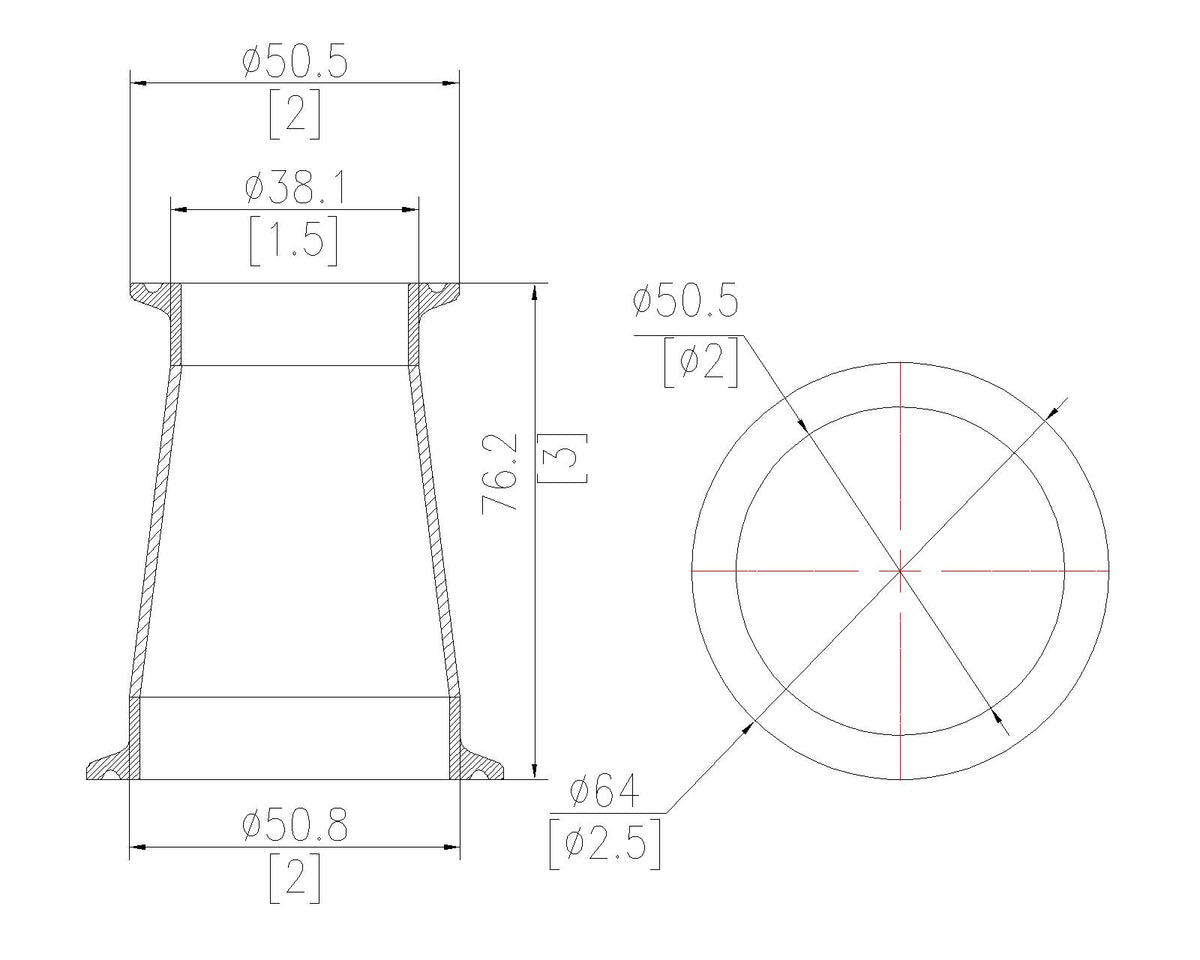 Concentric Reducer | Tri Clamp 2 in. x 1.5 in. - SS304 / 3A