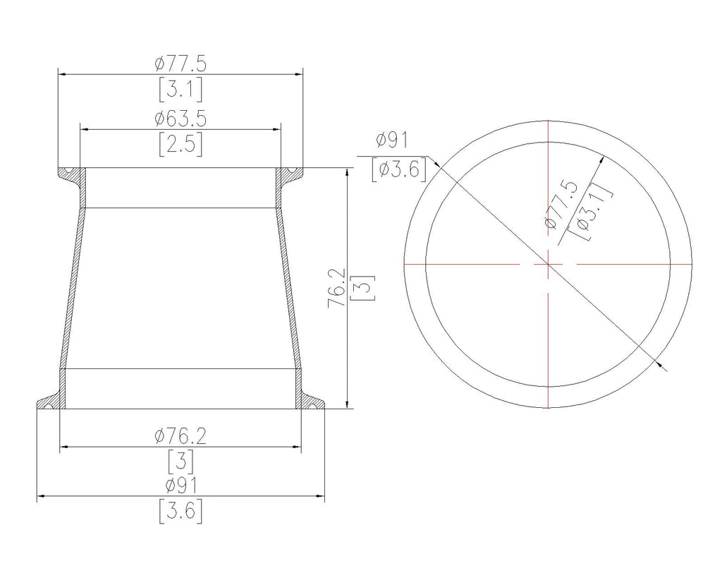 Concentric Reducer | Tri Clamp 3 in. x 2.5 in. - SS304 / 3A