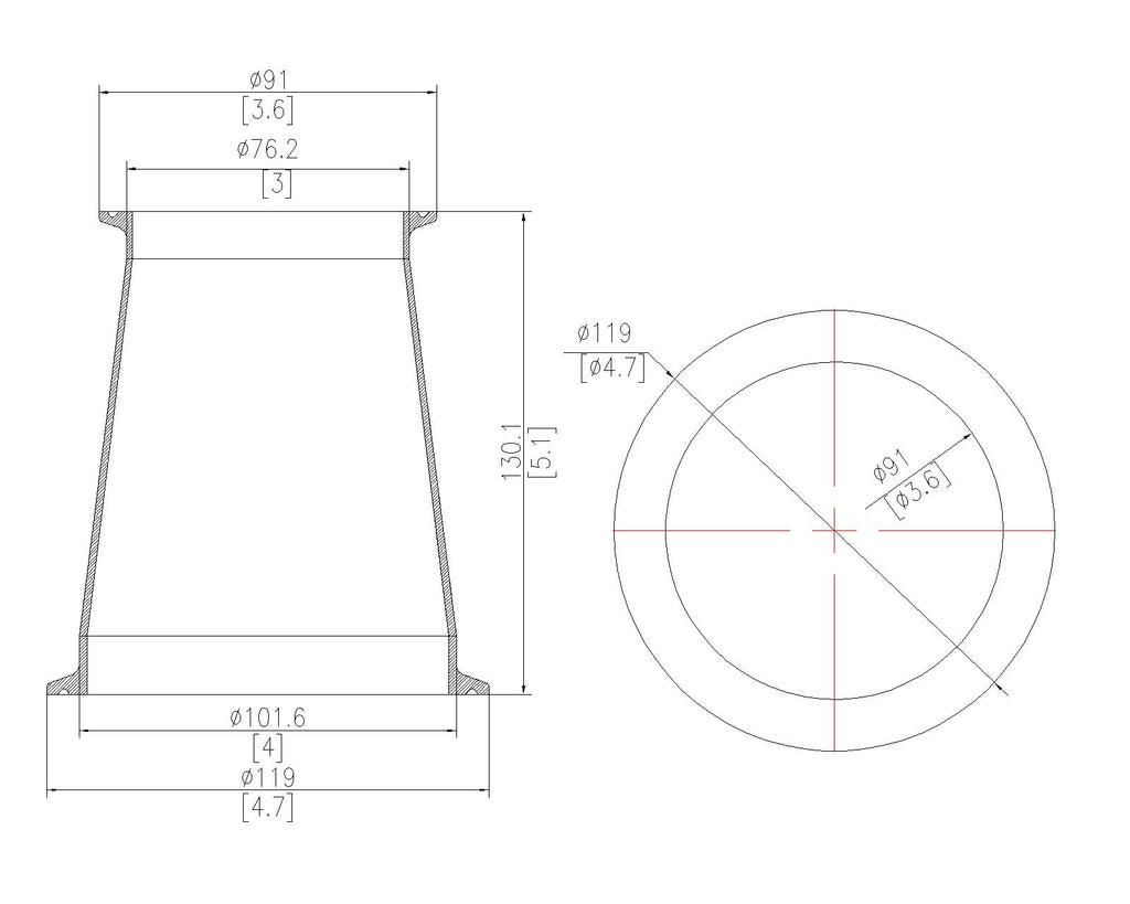 Concentric Reducer | Tri Clamp 4 in. x 3 in. - SS304 / 3A