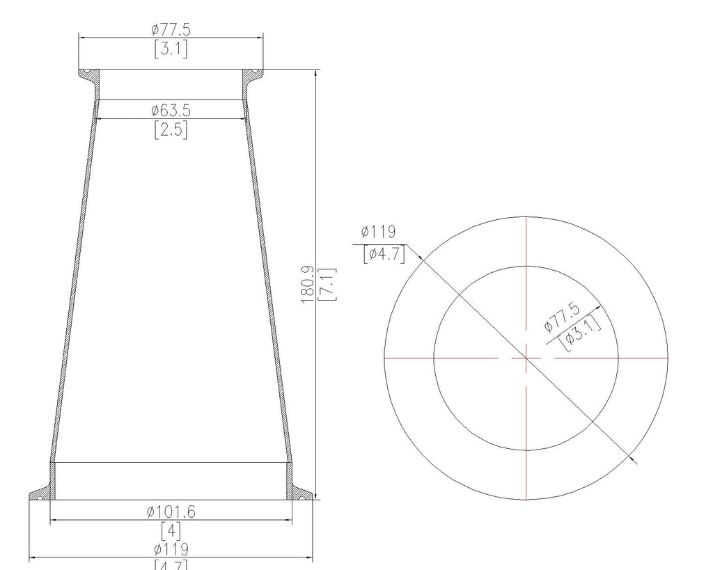 Concentric Reducer | Tri Clamp 4 in. x 2.5 in. - SS304 / 3A