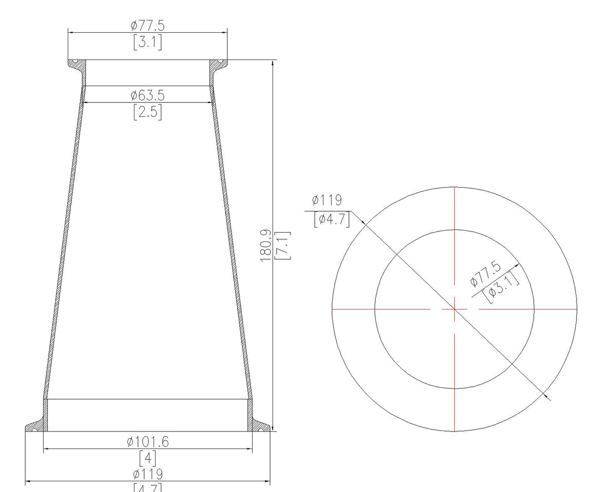 Concentric Reducer | Tri Clamp 4 in. x 2.5 in. - SS304 / 3A